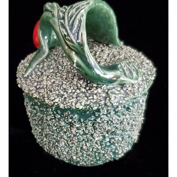 Vintage Majolica Palissy Pottery Covered Dish Jar Applied Cherries Leaf with Lid - Picture 8 of 9